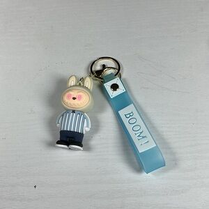 Striped Bunny Keychain with Blue Strap